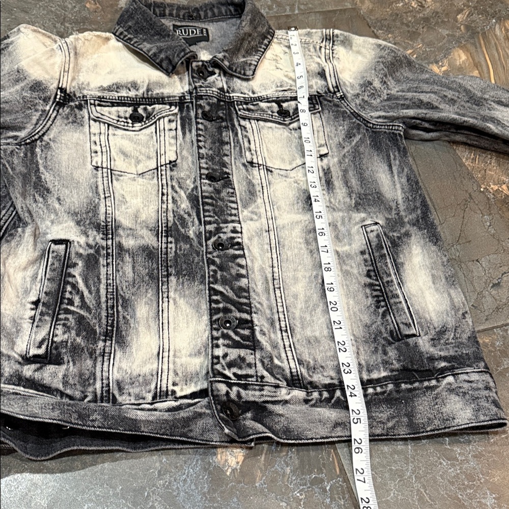 XXX Rude Grey & Black Distressed Bleached Denim Jacket size LG - Picture 10 of 15